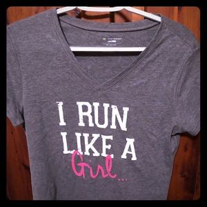 TEK workout gray shirt with pink lettering Medium